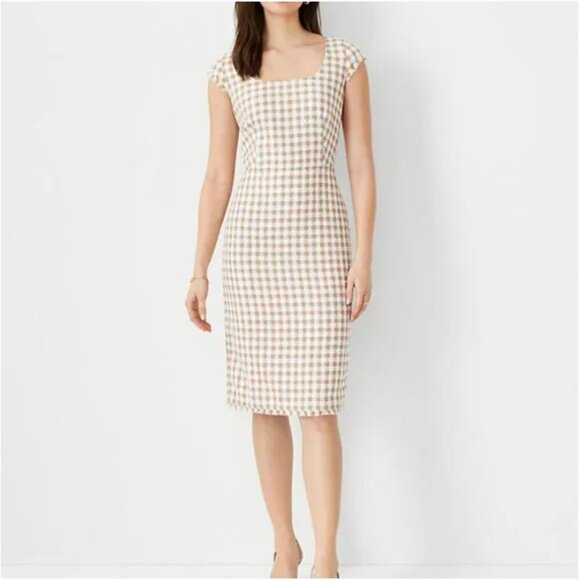 Ann Taylor Gingham Tweed Scoop Neck Sheath Dress Size 18 - Picture 1 of 11